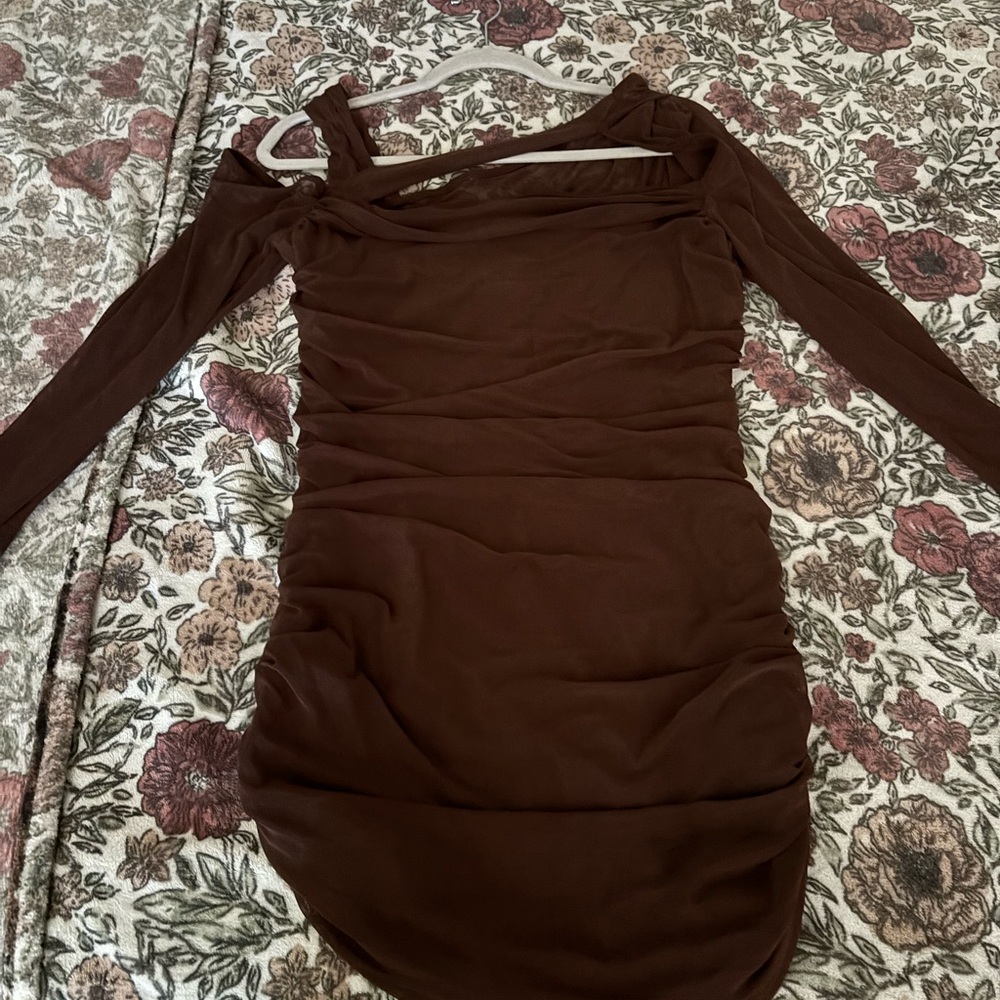 SHEIN Brown Asymmetrical Cold Shoulder Bodycon Dress